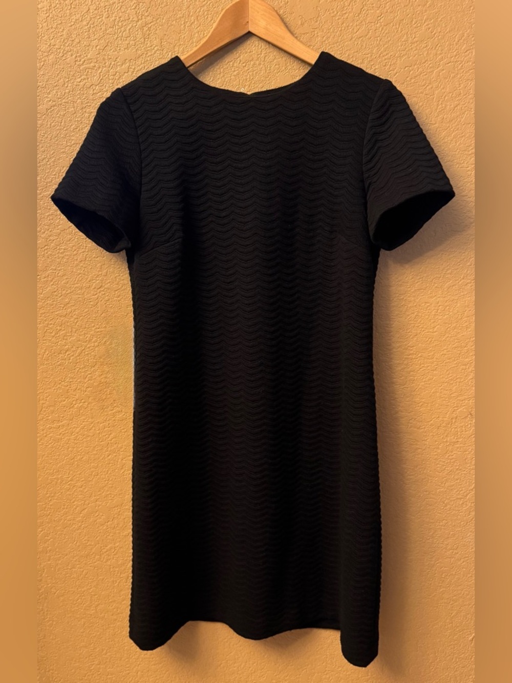 Calvin Klein Chevron Textured Jacquard Cap Sleeve Shift Dress Black 6